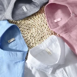 Sale OUKU Men's Linen Shirt Summer Shirt Beach Shirt White Red Blue Long Sleeve Plain Turndown Spring & Summer Casual Daily Clothing Apparel Front Pocket