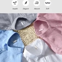 Sale OUKU Men's Linen Shirt Summer Shirt Beach Shirt White Red Blue Long Sleeve Plain Turndown Spring & Summer Casual Daily Clothing Apparel Front Pocket