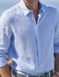 Clearance OUKU Men's Linen Shirt Summer Shirt Beach Wear Casual Shirt Button Up Shirt Plain Vacation Curise White Pink Blue Long Sleeve Lapel Spring & Summer Clothing Apparel Basic