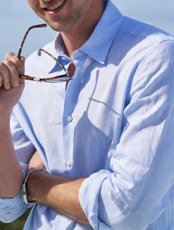 Clearance OUKU Men's Linen Shirt Summer Shirt Beach Wear Casual Shirt Button Up Shirt Plain Vacation Curise White Pink Blue Long Sleeve Lapel Spring & Summer Clothing Apparel Basic