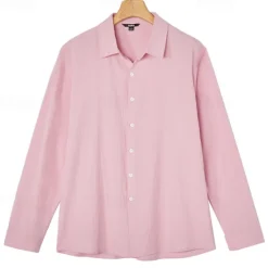 Online OUKU Men's Linen Shirt Summer Shirt Beach Wear Casual Shirt Button Up Shirt Plain Casual Daily Light Yellow White Pink Dark Navy Long Sleeve Spring & Summer Clothing Apparel