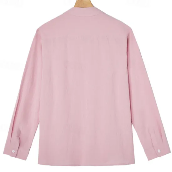 Online OUKU Men's Linen Shirt Summer Shirt Beach Wear Casual Shirt Button Up Shirt Plain Casual Daily Light Yellow White Pink Dark Navy Long Sleeve Spring & Summer Clothing Apparel