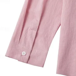 Online OUKU Men's Linen Shirt Summer Shirt Beach Wear Casual Shirt Button Up Shirt Plain Casual Daily Light Yellow White Pink Dark Navy Long Sleeve Spring & Summer Clothing Apparel