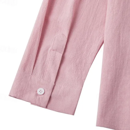 Online OUKU Men's Linen Shirt Summer Shirt Beach Wear Casual Shirt Button Up Shirt Plain Casual Daily Light Yellow White Pink Dark Navy Long Sleeve Spring & Summer Clothing Apparel
