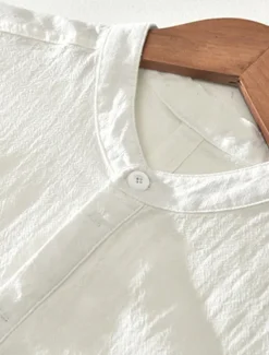 Outlet OUKU Men's Linen Shirt Summer Shirt Beach Shirt Plain Casual Daily White Royal Blue Blue Gray Short Sleeve Stand Collar Summer Clothing Apparel