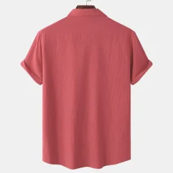 Clearance OUKU Men's Linen Shirt Turndown Summer Short Sleeve Light Pink White Light Green Plain Casual Holiday Clothing Apparel