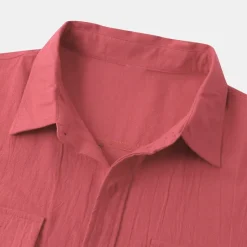Clearance OUKU Men's Linen Shirt Turndown Summer Short Sleeve Light Pink White Light Green Plain Casual Holiday Clothing Apparel