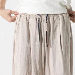 Discount OUKU Men's Linen Shorts Capri Pants Patchwork Drawstring Elastic Waist Plain Comfort Breathable Outdoor Daily Going out Linen / Cotton Blend Fashion Casual Black Dark Blue