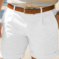 OUKU Men's Linen Shorts Dress Shorts Summer Shorts Beach Shorts Pleated Shorts Pocket Pleats Straight Leg Plain Comfort Breathable Knee Length Outdoor Casual Daily Vacation Fashion Black White
