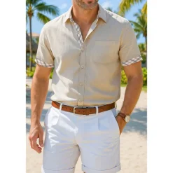 OUKU Men's Linen Shorts Dress Shorts Summer Shorts Beach Shorts Pleated Shorts Pocket Pleats Straight Leg Plain Comfort Breathable Knee Length Outdoor Casual Daily Vacation Fashion Black White