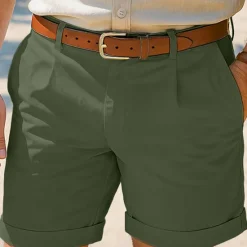 OUKU Men's Linen Shorts Dress Shorts Summer Shorts Beach Shorts Pleated Shorts Pocket Pleats Straight Leg Plain Comfort Breathable Knee Length Outdoor Casual Daily Vacation Fashion Black White