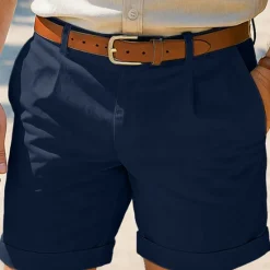 OUKU Men's Linen Shorts Dress Shorts Summer Shorts Beach Shorts Pleated Shorts Pocket Pleats Straight Leg Plain Comfort Breathable Knee Length Outdoor Casual Daily Vacation Fashion Black White