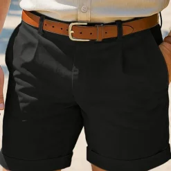 OUKU Men's Linen Shorts Dress Shorts Summer Shorts Beach Shorts Pleated Shorts Pocket Pleats Straight Leg Plain Comfort Breathable Knee Length Outdoor Casual Daily Vacation Fashion Black White