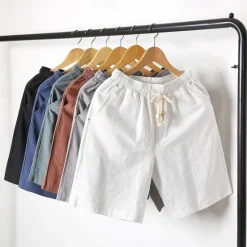 Discount OUKU Men's Linen Shorts Summer Shorts Beach Shorts Pocket Drawstring Elastic Waist Plain Comfort Breathable Short Holiday Vacation Beach Hawaiian Boho Black White