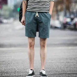 Discount OUKU Men's Linen Shorts Summer Shorts Beach Shorts Pocket Drawstring Elastic Waist Plain Comfort Breathable Short Holiday Vacation Beach Hawaiian Boho Black White