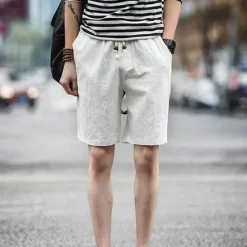 Discount OUKU Men's Linen Shorts Summer Shorts Beach Shorts Pocket Drawstring Elastic Waist Plain Comfort Breathable Short Holiday Vacation Beach Hawaiian Boho Black White