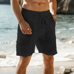 Outlet OUKU Men's Linen Shorts Summer Shorts Beach Shorts Pocket Drawstring Elastic Waist Plain Comfort Breathable Short Holiday Vacation Beach Hawaiian Boho Black Yellow
