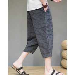 OUKU Men's Linen Shorts Summer Shorts Capri Pants Plain Comfort Breathable Outdoor Daily Going out Linen / Cotton Blend Fashion Casual Black Dark Blue