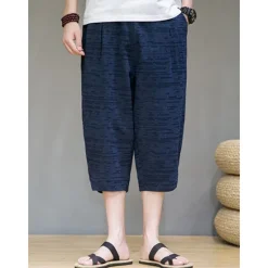 OUKU Men's Linen Shorts Summer Shorts Capri Pants Plain Comfort Breathable Outdoor Daily Going out Linen / Cotton Blend Fashion Casual Black Dark Blue