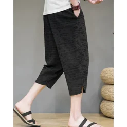 OUKU Men's Linen Shorts Summer Shorts Capri Pants Plain Comfort Breathable Outdoor Daily Going out Linen / Cotton Blend Fashion Casual Black Dark Blue