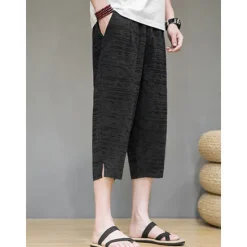 OUKU Men's Linen Shorts Summer Shorts Capri Pants Plain Comfort Breathable Outdoor Daily Going out Linen / Cotton Blend Fashion Casual Black Dark Blue