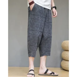 OUKU Men's Linen Shorts Summer Shorts Capri Pants Plain Comfort Breathable Outdoor Daily Going out Linen / Cotton Blend Fashion Casual Black Dark Blue