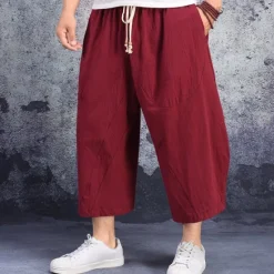 Discount OUKU Men's Linen Shorts Summer Shorts Capri Pants Pocket Drawstring Elastic Waist Plain Comfort Breathable Calf-Length Casual Holiday Going out Stylish Classic Black White