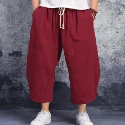 Discount OUKU Men's Linen Shorts Summer Shorts Capri Pants Pocket Drawstring Elastic Waist Plain Comfort Breathable Calf-Length Casual Holiday Going out Stylish Classic Black White