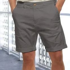 Hot OUKU Men's Linen Shorts Summer Shorts Beach Shorts Button Pocket Plain Comfort Breathable Short Holiday Vacation Beach Linen Cotton Blend Hawaiian Boho Black White