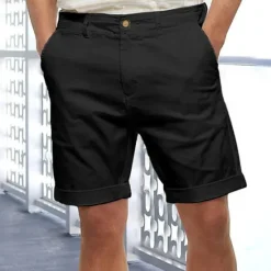 Hot OUKU Men's Linen Shorts Summer Shorts Beach Shorts Button Pocket Plain Comfort Breathable Short Holiday Vacation Beach Linen Cotton Blend Hawaiian Boho Black White