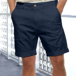 Hot OUKU Men's Linen Shorts Summer Shorts Beach Shorts Button Pocket Plain Comfort Breathable Short Holiday Vacation Beach Linen Cotton Blend Hawaiian Boho Black White