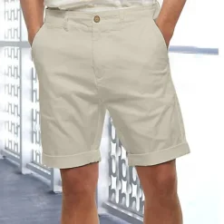 Hot OUKU Men's Linen Shorts Summer Shorts Beach Shorts Button Pocket Plain Comfort Breathable Short Holiday Vacation Beach Linen Cotton Blend Hawaiian Boho Black White