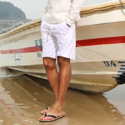 Sale OUKU Men's Linen Shorts Summer Shorts Pocket Drawstring Elastic Waist Plain Comfort Breathable Short Sports Outdoor Daily Stylish Casual / Sporty Black White