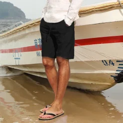 Sale OUKU Men's Linen Shorts Summer Shorts Pocket Drawstring Elastic Waist Plain Comfort Breathable Short Sports Outdoor Daily Stylish Casual / Sporty Black White