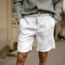 Online OUKU Men's Linen Shorts Summer Shorts Beach Shorts Pocket Drawstring Elastic Waist Plain Comfort Breathable Short Vacation Holiday Beach Hawaiian Boho Black White