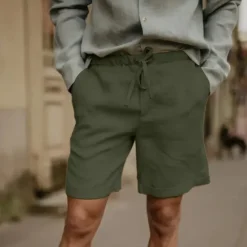 Online OUKU Men's Linen Shorts Summer Shorts Beach Shorts Pocket Drawstring Elastic Waist Plain Comfort Breathable Short Vacation Holiday Beach Hawaiian Boho Black White