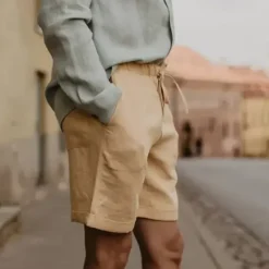 Online OUKU Men's Linen Shorts Summer Shorts Beach Shorts Pocket Drawstring Elastic Waist Plain Comfort Breathable Short Vacation Holiday Beach Hawaiian Boho Black White