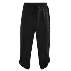 Best OUKU Men's Linen Shorts Summer Shorts Bloomers Baggy Pants Beach Shorts Elastic Drawstring Design Front Pocket Plain Comfort Soft Calf-Length Casual Daily Sports Fashion Black White