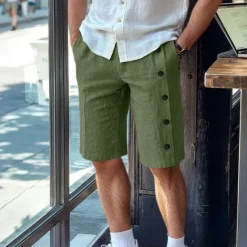 New OUKU Men's Linen Shorts Summer Shorts Bermuda shorts Buttons Pocket Straight Leg Plain Comfort Breathable Short Business Designer Stylish White Army Green