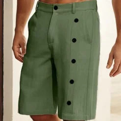 New OUKU Men's Linen Shorts Summer Shorts Bermuda shorts Buttons Pocket Straight Leg Plain Comfort Breathable Short Business Designer Stylish White Army Green