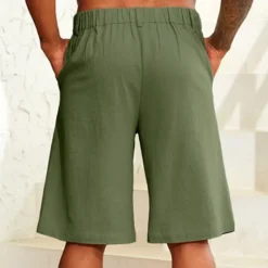 New OUKU Men's Linen Shorts Summer Shorts Bermuda shorts Buttons Pocket Straight Leg Plain Comfort Breathable Short Business Designer Stylish White Army Green