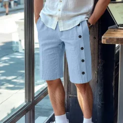 New OUKU Men's Linen Shorts Summer Shorts Bermuda shorts Buttons Pocket Straight Leg Plain Comfort Breathable Short Business Designer Stylish White Army Green