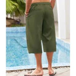 Discount OUKU Men's Linen Shorts Summer Shorts Beach Shorts Pocket Drawstring Elastic Waist Plain Comfort Breathable Calf-Length Holiday Vacation Beach Hawaiian Boho Dark Khaki Black