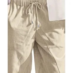 Discount OUKU Men's Linen Shorts Summer Shorts Beach Shorts Pocket Drawstring Elastic Waist Plain Comfort Breathable Calf-Length Holiday Vacation Beach Hawaiian Boho Dark Khaki Black