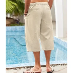 Discount OUKU Men's Linen Shorts Summer Shorts Beach Shorts Pocket Drawstring Elastic Waist Plain Comfort Breathable Calf-Length Holiday Vacation Beach Hawaiian Boho Dark Khaki Black