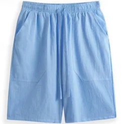 Online OUKU Men's Linen Shorts Summer Shorts Drawstring Elastic Waist Front Pocket Plain Comfort Soft Knee Length Casual Daily Fashion Classic Style Black White
