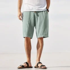 OUKU Men's Linen Shorts Summer Shorts Beach Shorts Casual Shorts Pocket Solid Colored Sports Short Casual Holiday Beach Vacation Hawaiian Black Green Low Waist