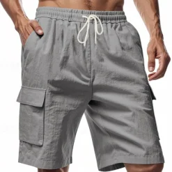 Sale OUKU Men's Linen Shorts Summer Shorts Beach Shorts Pocket Drawstring Elastic Waist Plain Comfort Breathable Short Vacation Holiday Beach Hawaiian Boho Black White
