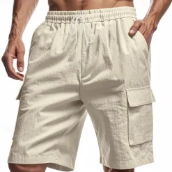 Sale OUKU Men's Linen Shorts Summer Shorts Beach Shorts Pocket Drawstring Elastic Waist Plain Comfort Breathable Short Vacation Holiday Beach Hawaiian Boho Black White