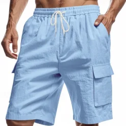 Sale OUKU Men's Linen Shorts Summer Shorts Beach Shorts Pocket Drawstring Elastic Waist Plain Comfort Breathable Short Vacation Holiday Beach Hawaiian Boho Black White